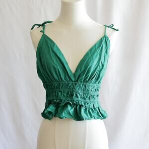 Sim and Sam Green Cotton Boho ruffle Tank size L